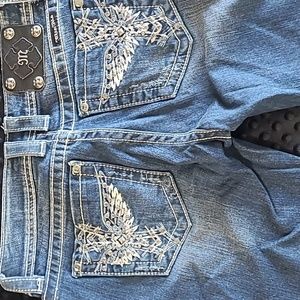Miss me blue Distress  jeans with  Rhinestones  straight legs